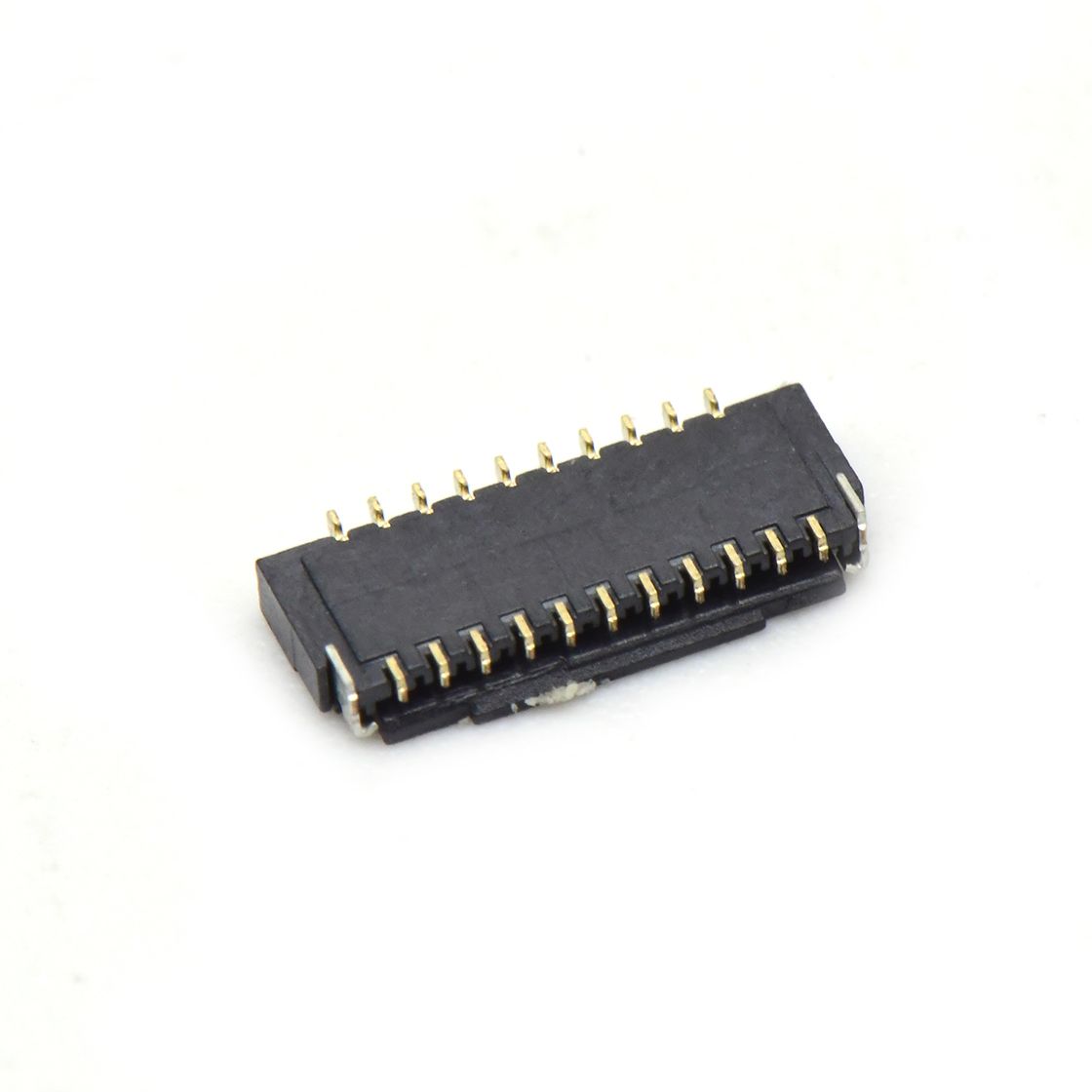 Pitch 0.30mm 90°H1.00mm 卧式下接前掀盖 SMT型 FPC 21pin 黑色 镀半金1u"，其它区域镀镍